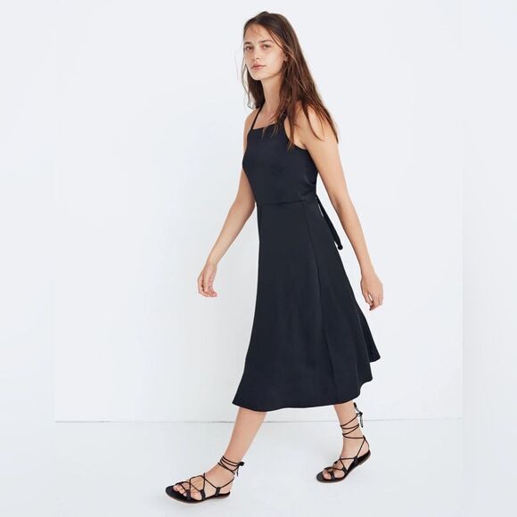 Madewell Elegant cross back Black midi Dress new with tags flowy - Picture 10 of 14